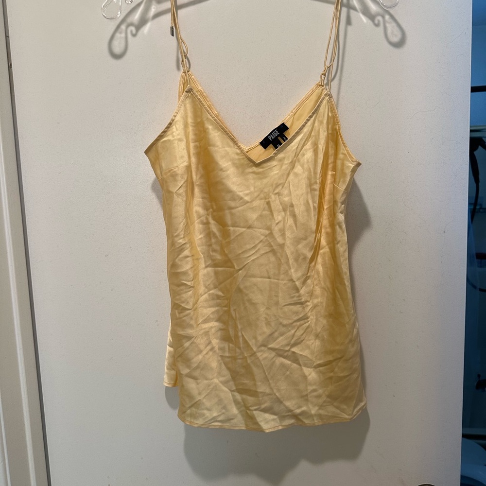 PAIGE Cicely Cami Light Yellow Satin Camisole 100% Silk Size Medium